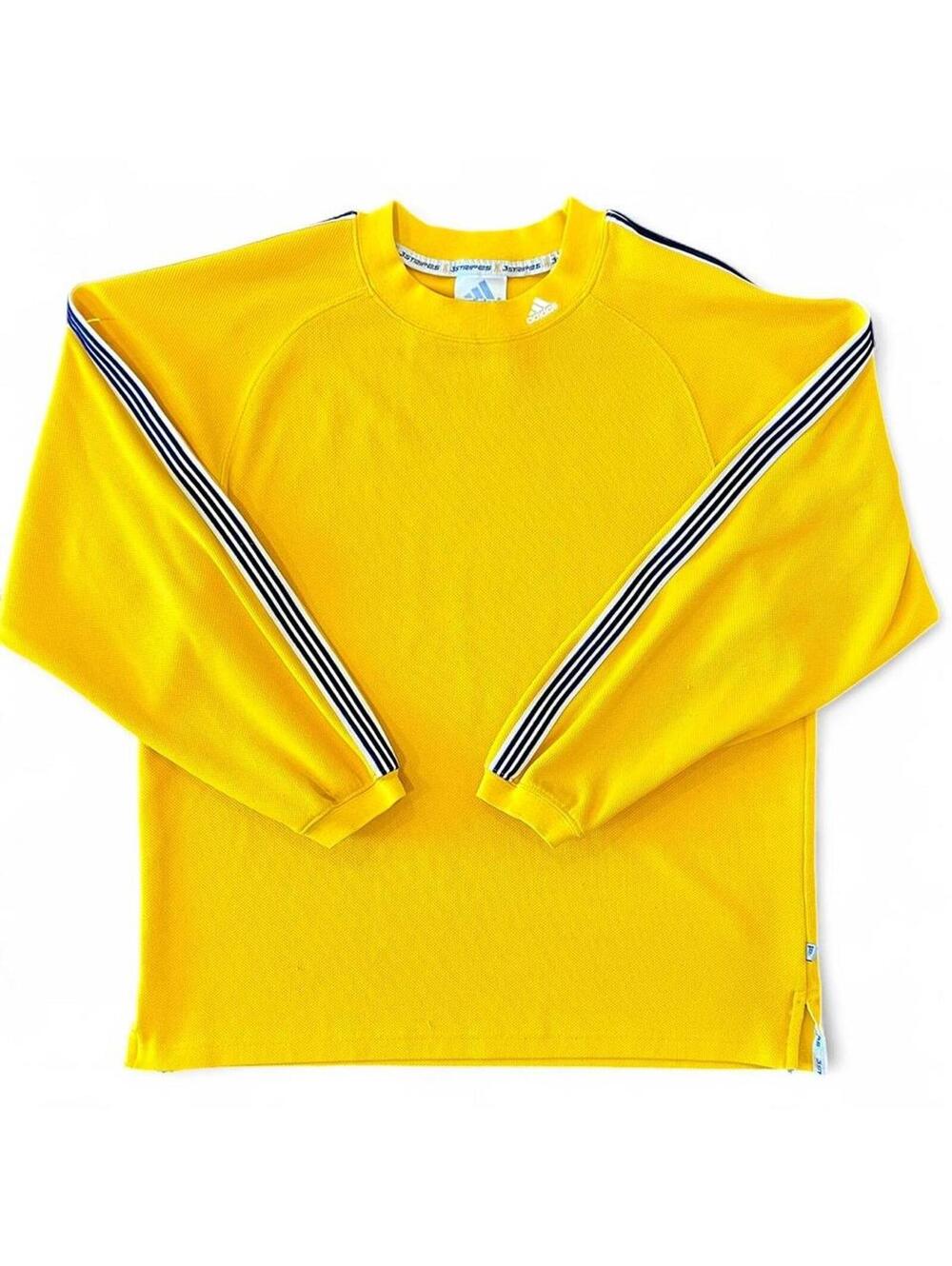 Vintage Y2K Adidas 3 Stripes Yellow Long Sleeve Shirt 2000 Size S